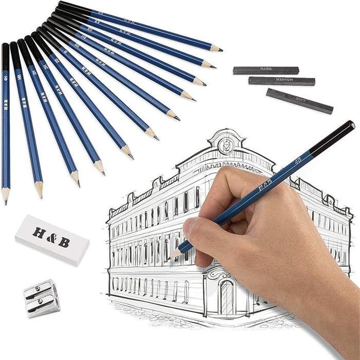 

WSS 33PCS/Set Sketch Pensil Pisau Penghapus dan Pensil Gambar untuk Pencil