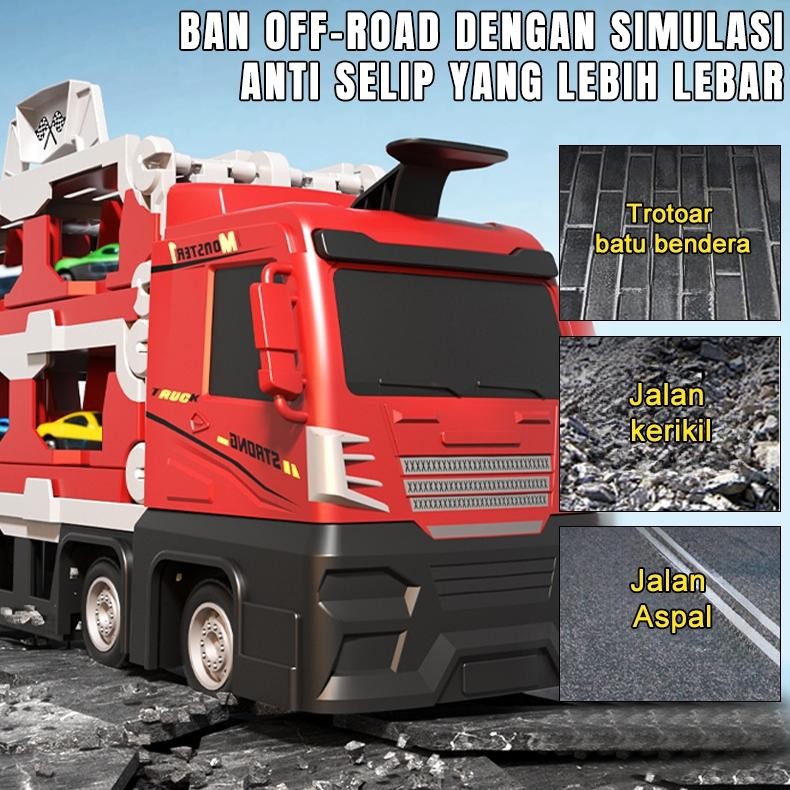 Iq45 Truk Kontainer Mobil Mainan 2In1 Set Mobil Truk Transformasi Dapat Meluncur Dengan Penyimpanan 