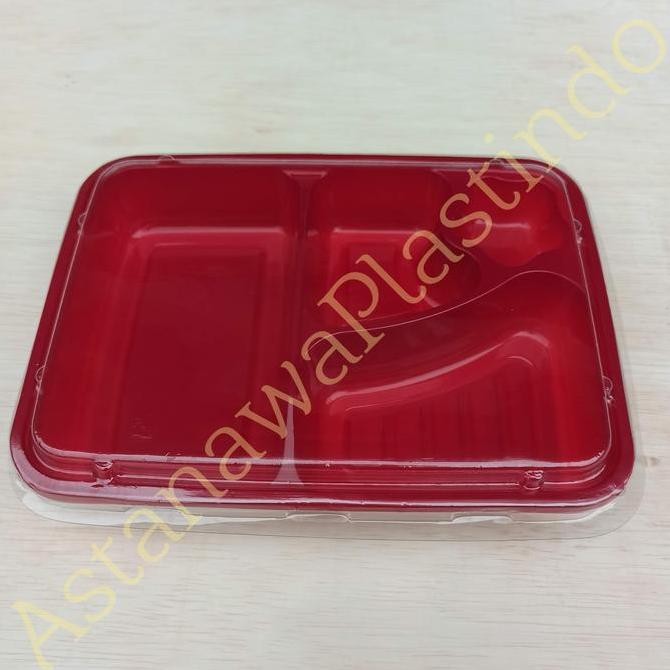 Mika Tray Kotak Nasi Partisi Bento Sekat 4 Bintang Warna Merah