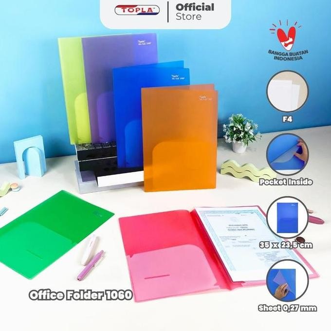 

Original Topla Map Dokumen Office Folder 1060 Folio F4 Warna Biru Hijau Kuning Merah Ungu Paket 3 Pcs
