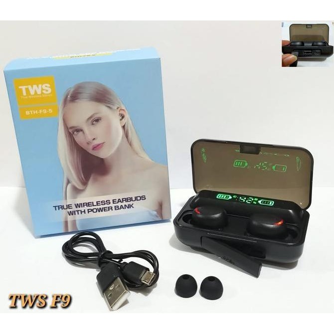 JB HEADSET BLUETOOTH F9 TWS / HANSFREE BLUETOOTH F9 TWS BISA JADI POWERBANK / F9 TWS WIRELESS None