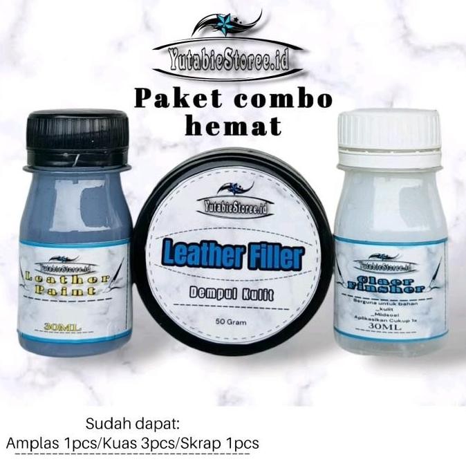 TERLARIS - paket combo dempul kulit/leather filler+leather paint+clean finisher/dempul tas kulit men