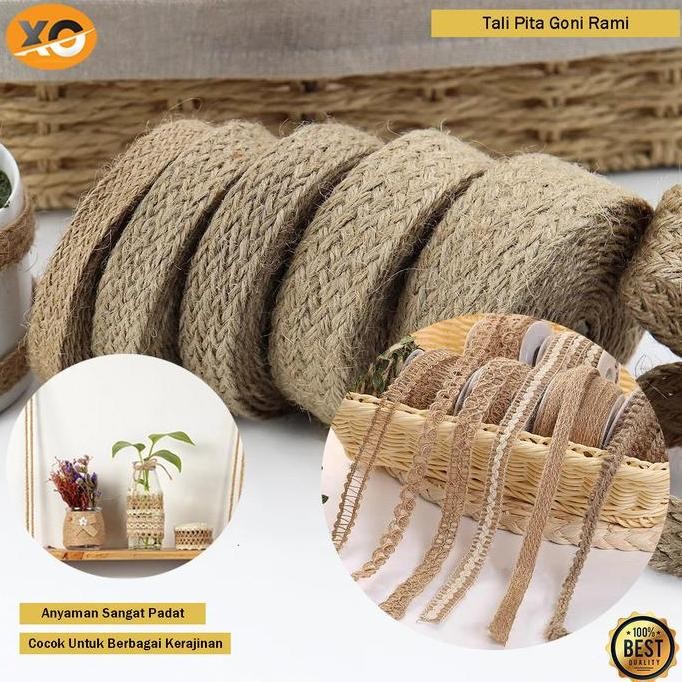 Pita Tali Goni Serat Alami Tali Rami Anyaman Padat Kerajinan Tangan