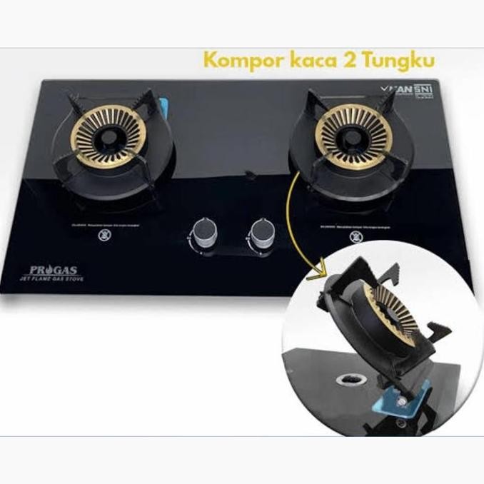 Kompor Tanam Kaca Progas 2 Tungku Elegant (Tungku Kaca Bisa Di Angkat)
