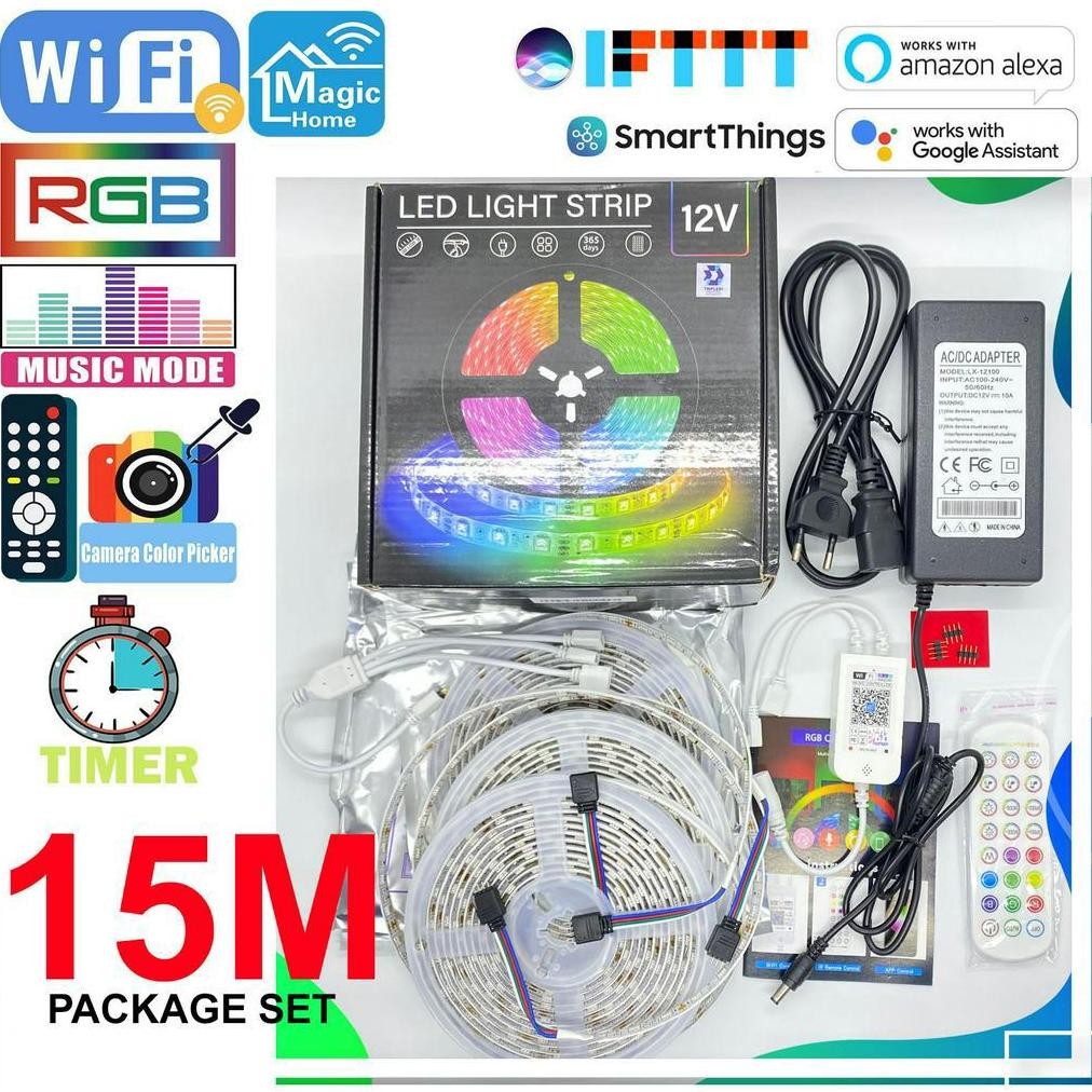 LED Strip 15 Meter RGB 5050 TRIPLEDI Lampu Hias Dekorasi Plafon Rumah 450 LEDs 900 LEDs Bluetooth Al