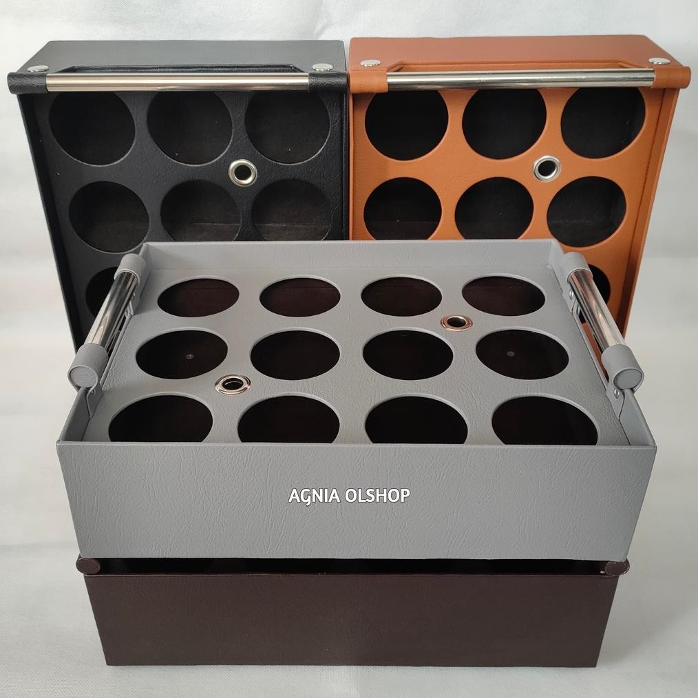 Tempat Air Mineral Gelas Kulit Sintetis Isi 12 Cup Keranjang Aqua Gelas Stainles Wadah Air Mineral G