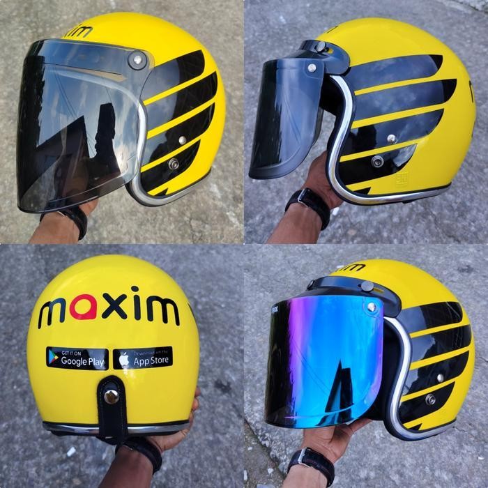 Helm Bogo List Chrome Ojol Maxim Sni Original Kaca Datar