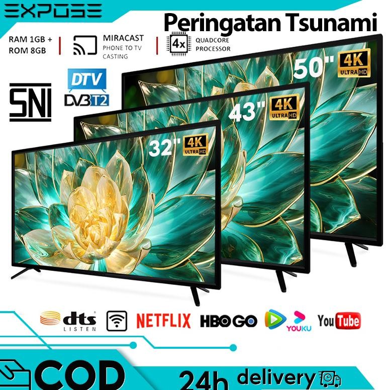 Smart TV 43 Inch TV Smart 4K UHD Android 12 TV (32"/43"/50'') LED Wifi TV 32 Inch Android TV Murah