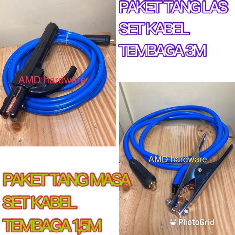Terlaris Paketan Stang Las Set 200A & Tang Masa Massa 300A + Kabel Las Tembaga 3M Utk Mesin Mma 120-