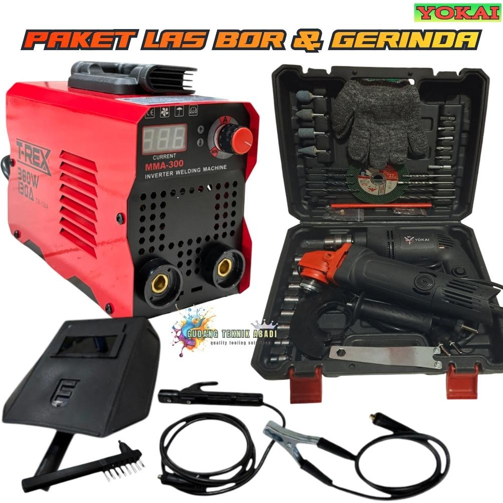 Terlaris Mesin Las Listrik 480 Watt T-Rex Paket Bor Dan Gerinda Set Trafo Las Listrik Travo Welding 