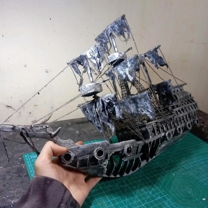 AL Hiasan Aquarium kapal karam bajak laut 60 cm