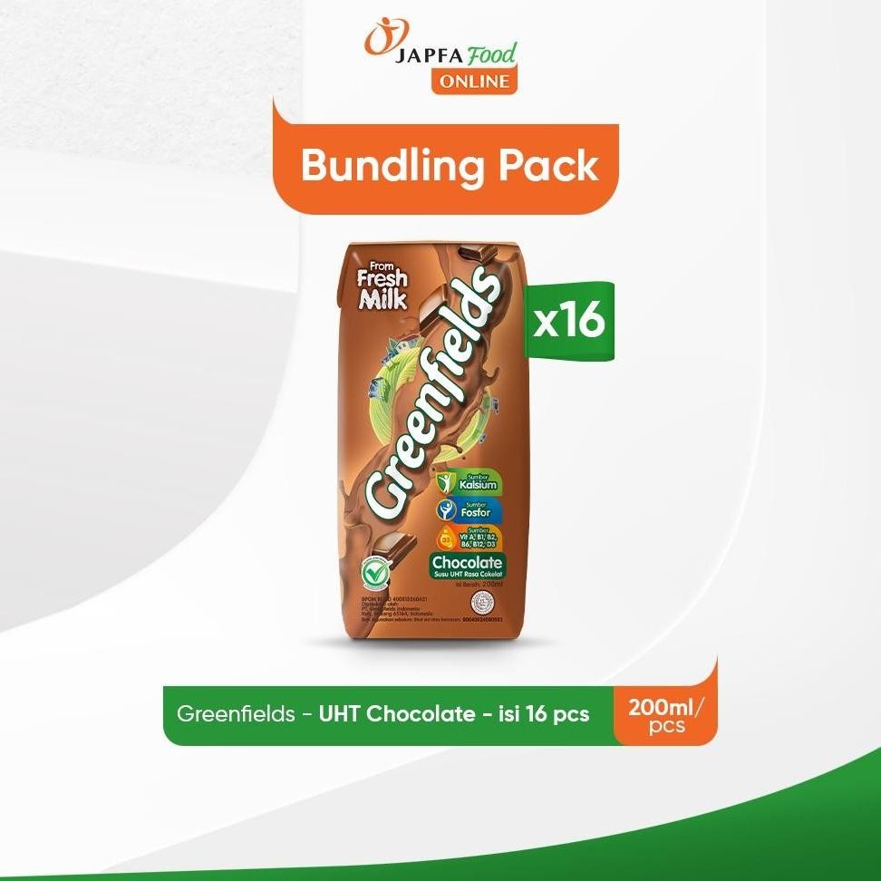 

NO_MORE Greenfields Susu UHT Chocolate 200ml - Isi 16 pcs - 100% Fresh Milk dari Greenfields Farm