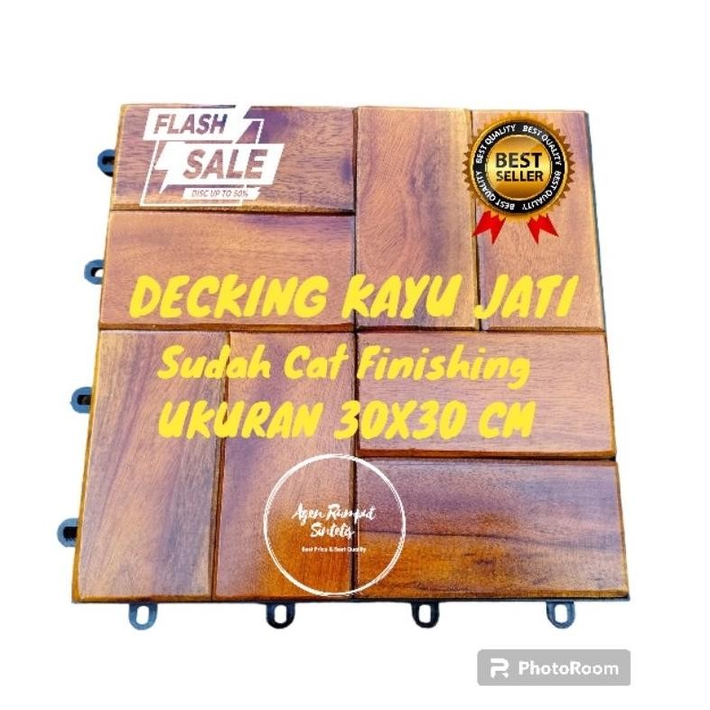 DECKING TILE KAYU JATI SUDAH CAT FINISHING UKURAN 30X30 CM - LANTAI KAYU JATI - DECKING KAYU OUTDOOR