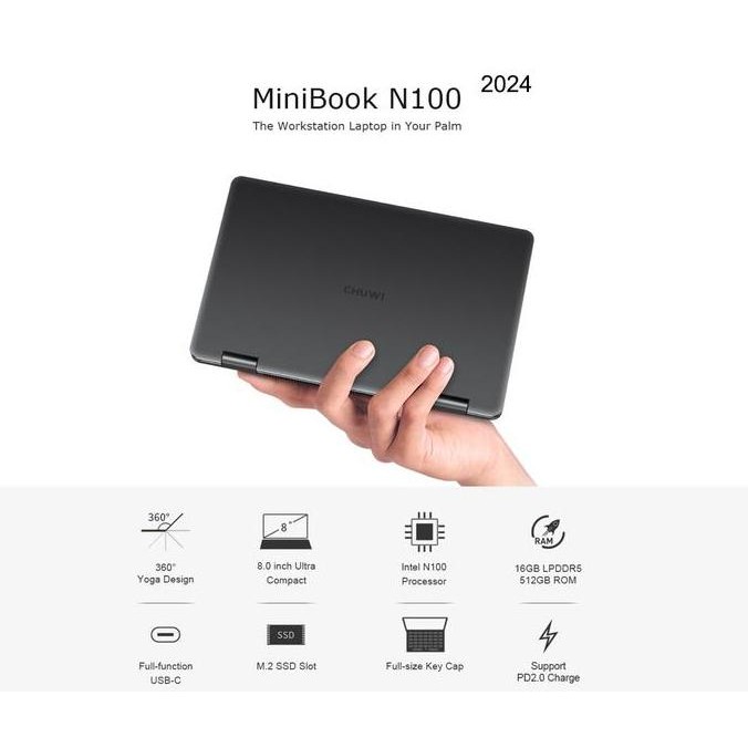 Tersedia Chuwi MiniBook 2024 Intel N100 16GB 512GB Ultra Mini Laptop 8" Touchscreen WiFi6 Windows 11