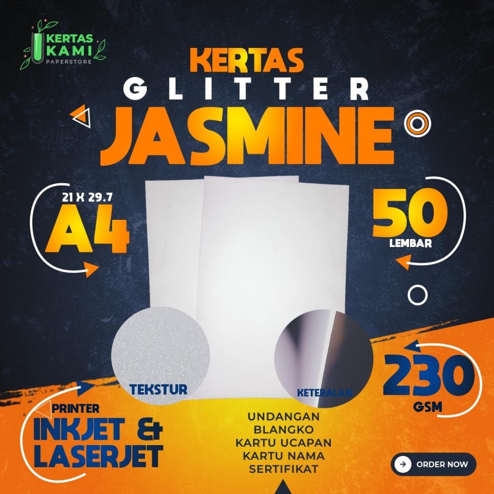 

Kertas Jasmine TEBAL 230 gsm A4 isi 50 Lembar - Kertas Jasmine Glitter Putih A4 230 Gram Kertas Blangko Undangan Karton Ijasah Sertifikat Flower Ukuran A4 Nugi