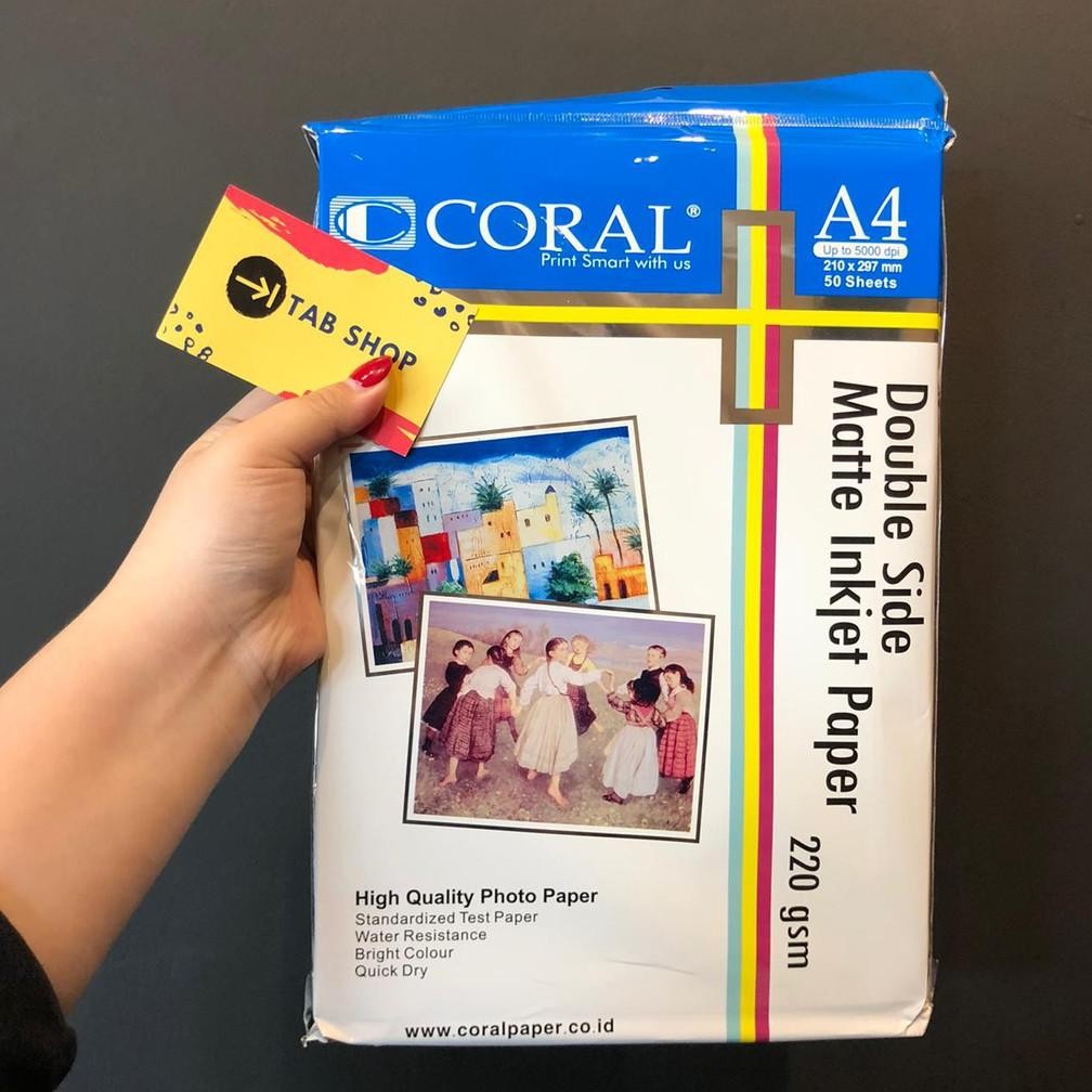 

Tab Shop - Coral Double Side Matte Inkjet Paper 220 Gsm A4 50 Lembar - Kertas Sertifikat Doff 2 Sisi A4 220 Gsm Nugi