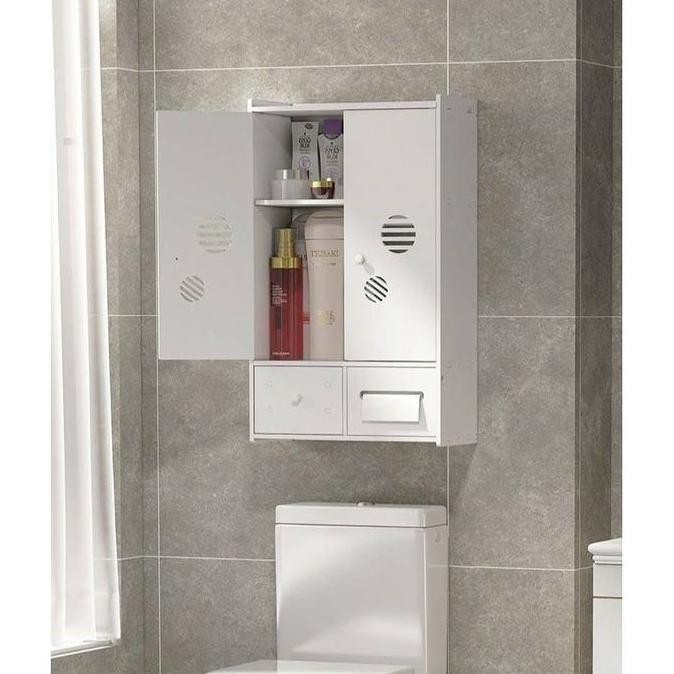 DRAWER Lemari 2 Pintu ANTI AIR RAYAP JAMUR Kamar Mandi Rak Penyimpanan Serbaguna Toilet gantung pera