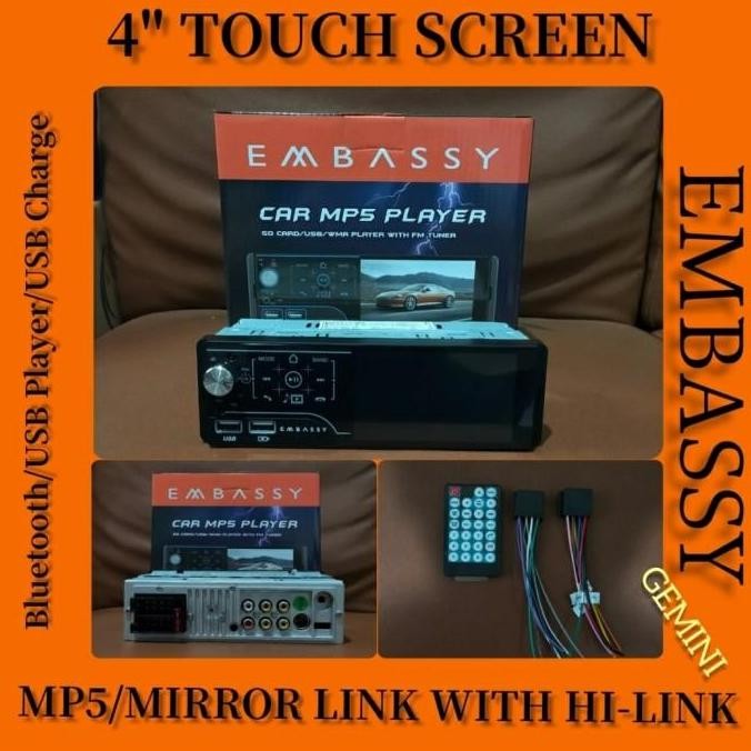 Tape mobil single din embassy mp5 layar sentuh inch