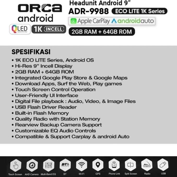 HEAD UNIT TAPE MOBIL ANDROID ORCA FOR TOYOTA CALYA/SRA LAYAR 9 INCH Bluetooth Car