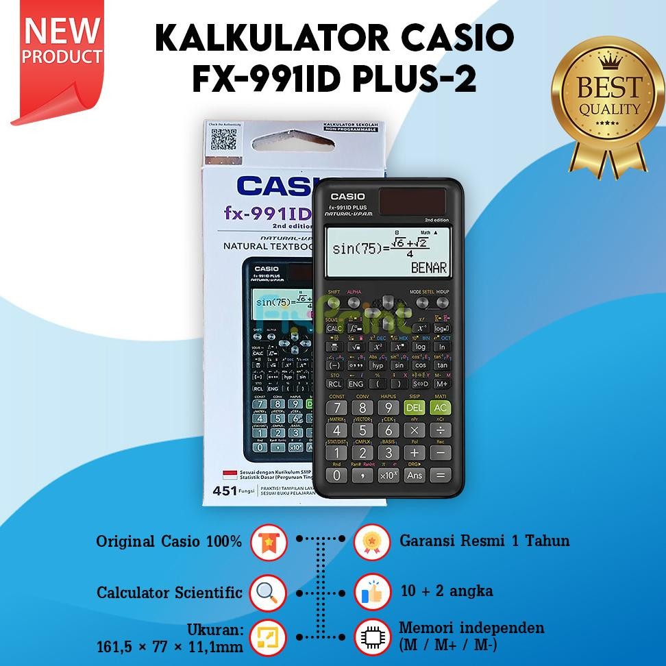 

Kalkulator Casio Scientific fx-991ID PLUS-2 Calculator Ilmiah Lengkap FX 991ID PLUS 2 New Original Nugi