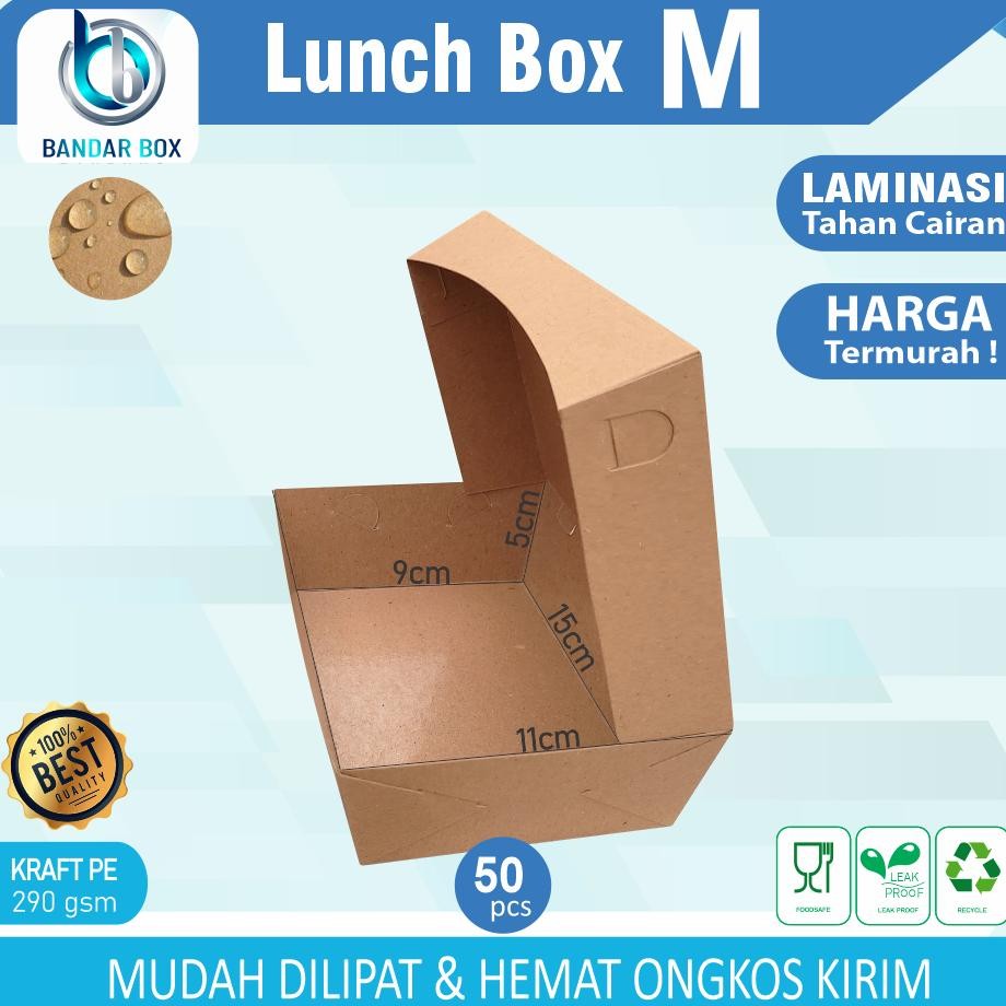 LUNCH BOX SIZE M 5O PCS LAMINASI 290 GSM DUS NASI KOTAK MAKANAN AYAM GEPREK NASI KUNING NASI GORENG 