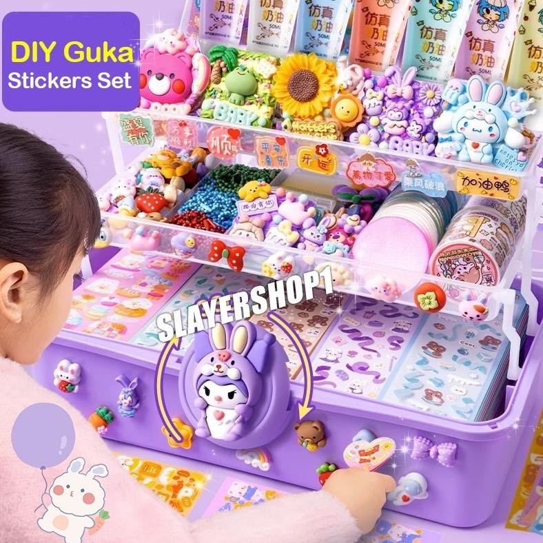 

885pcs DIY Gantungan Kunci Akrilik Set DIY Keychain Set Kartu Stiker Luca Kotak Guka Cream Gum Kartun Mainan Anak Perempuan Hadiah Ulang Tahun Nugi