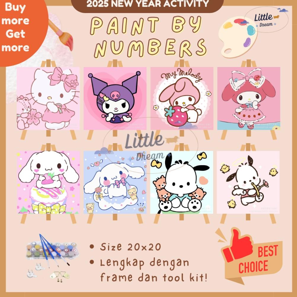 

PAINT BY NUMBER 20x20 CM Canvas Painting Sanrio Karakter Kit Canvas Frame Lukis Mudah Aktivitas Anak Nugi