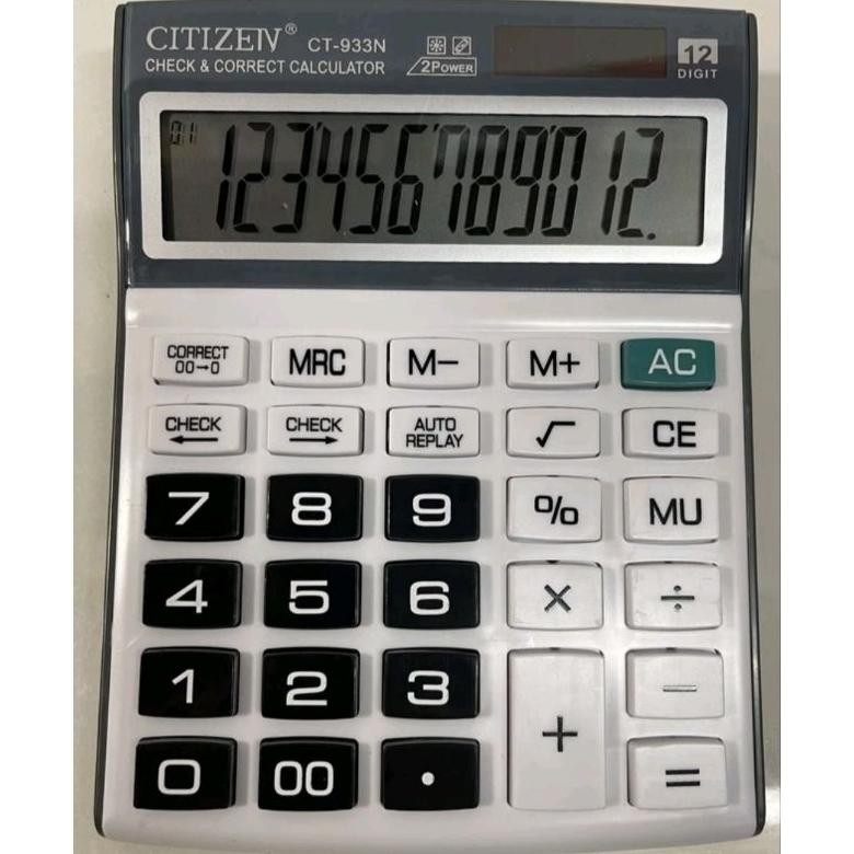 

Kalkulator Citizen tipe CT-933N (Kalkulator 12digit/2power energy/117steps) khusus dagang,wiraswasta,bisnis) Nugi