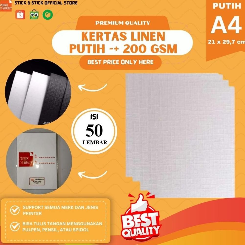 

Kertas Linen Putih -/+ 200 Gsm A4 Isi 50 Lembar - Kertas Anggrek Nugi