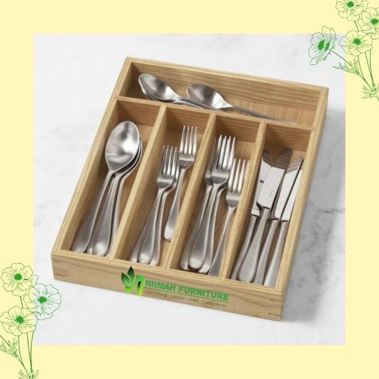 Rak Laci Tempat Sendok dan Garpu Wooden  Cutlery Tray Kayu Jati Belanda Nugi