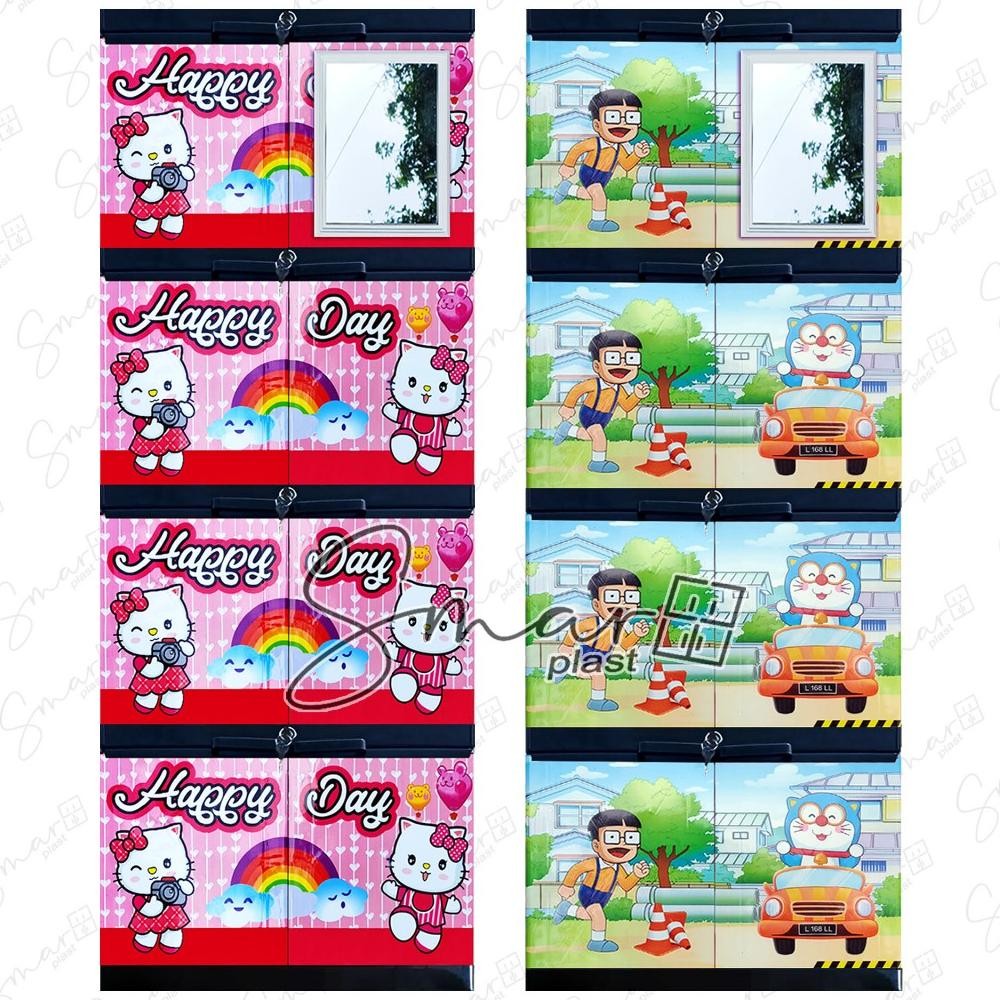 LEMARI PLASTIK 3 4 SUSUN TINGKAT MINI JUMBO RAK BAJU PAKAIAN KABINET MINI KACA CERMIN HELLO KITTY DO