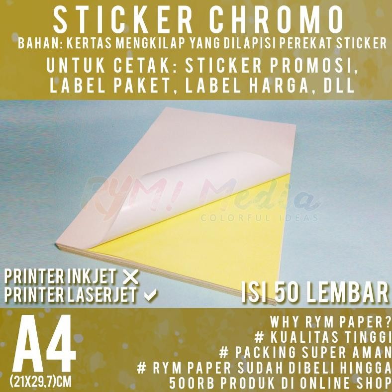 

Sticker Chromo A4 isi 50 Lembar / Kertas Stiker Glossy Mengkilap A4 Nugi
