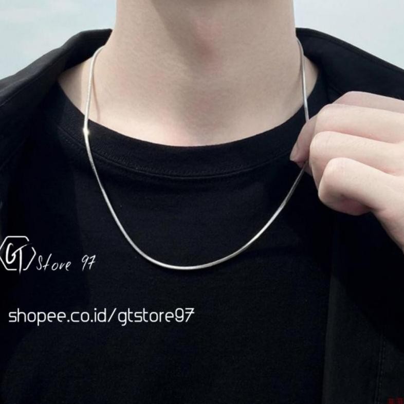 vf-52 PJ24 Kalung Titanium Pria Silver Perak Emas Putih Anti Karat Cowok Cewek Wanita Keren Silver S