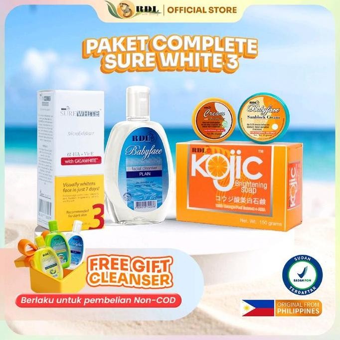 Promo Rdl Paket Complete Surewhite 3 Skincare Pagi Malam Anti Aging & Pencerah Wajah Kusam