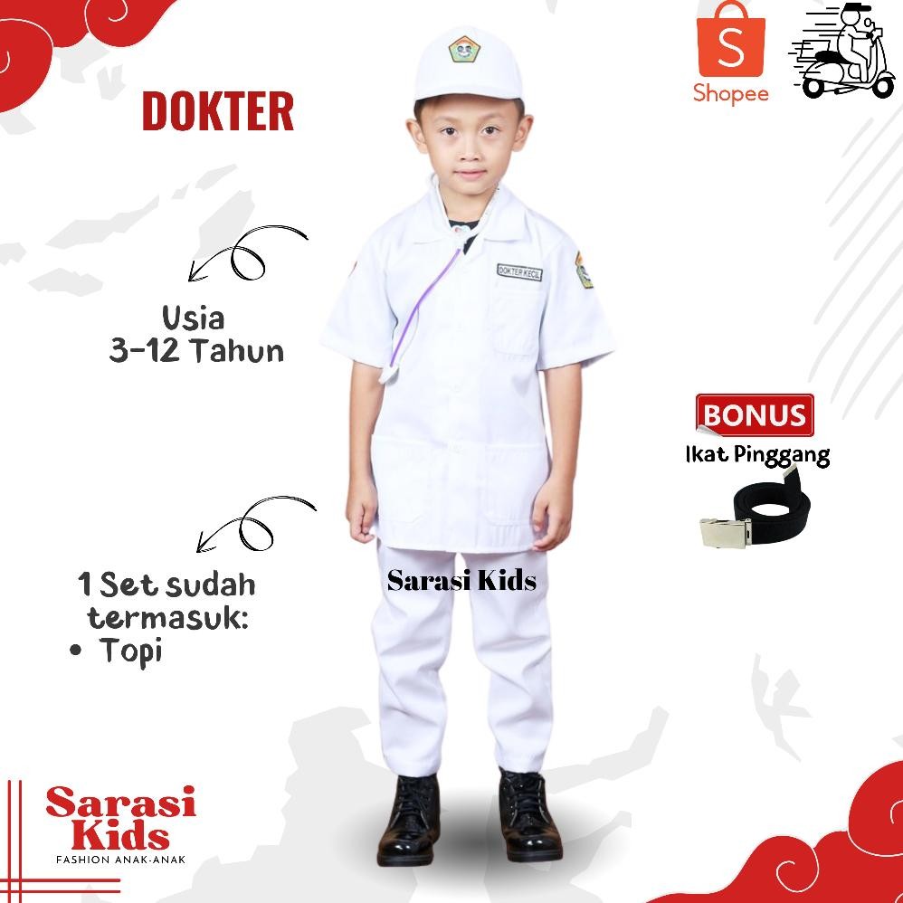 Baju dokter kecil anak kostum dokter kecil seragam dokter kecil stelan dokter kecil pakaian profesi 