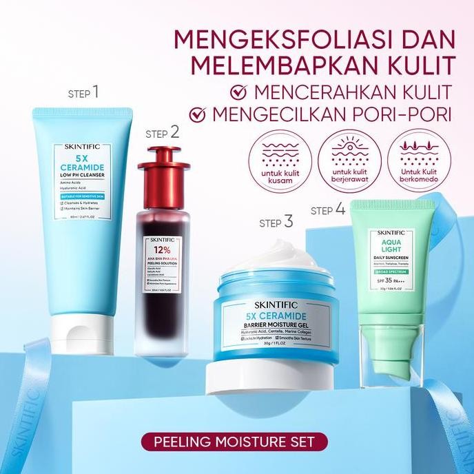 Promo Skintific Paket Skincare Lengkap 4In1 - Moisturizer + Serum + Cleanser + Sunscreen Set Acne Da