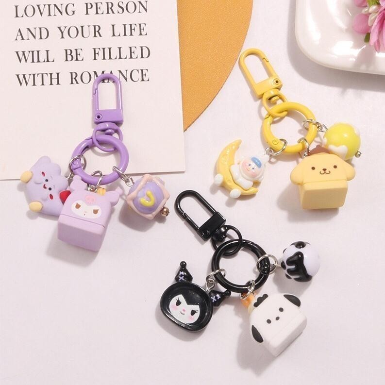 [Midori] 1Pcs Gantungan Kunci Ball Kotak Karakter Cartoon Kuromi Cinnamoroll Melody Hello Kitty Pomp
