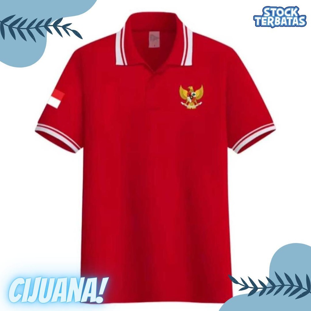 Polo List Unisex Lengan Pendek Logo Bendera Tangan + Garuda / Kaos Kerah Seragam Garuda / Cod Terlen