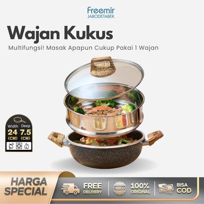 KS [PROMO] freemir Wajan Kukus Anti lengket 24cm Anti Lengket Serbaguna Kukusan Anti Karat dan Wajan