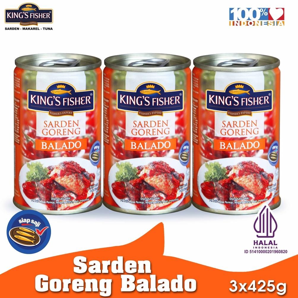 

NO_MORE King's Fisher PAKET 3 pcs Sarden Goreng Rasa Balado Makanan Kaleng 425 gr