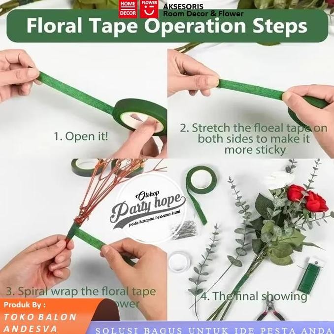 

best seller] Floral Tape Hijau / Solatip batang Daun bunga / Isolasi lem Tangkai Bunga / tape flower tankai bunga