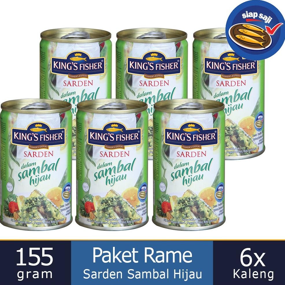 

NO_MORE King's Fisher Paket 6 pcs Sarden mini Sambal Hijau Makanan Kaleng 155 gr