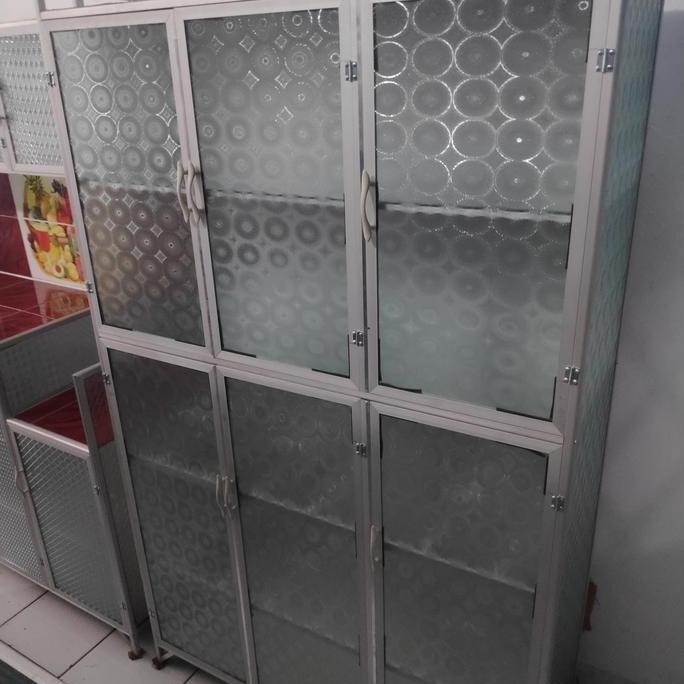 lemari rak piring full box kaca 3 pintu