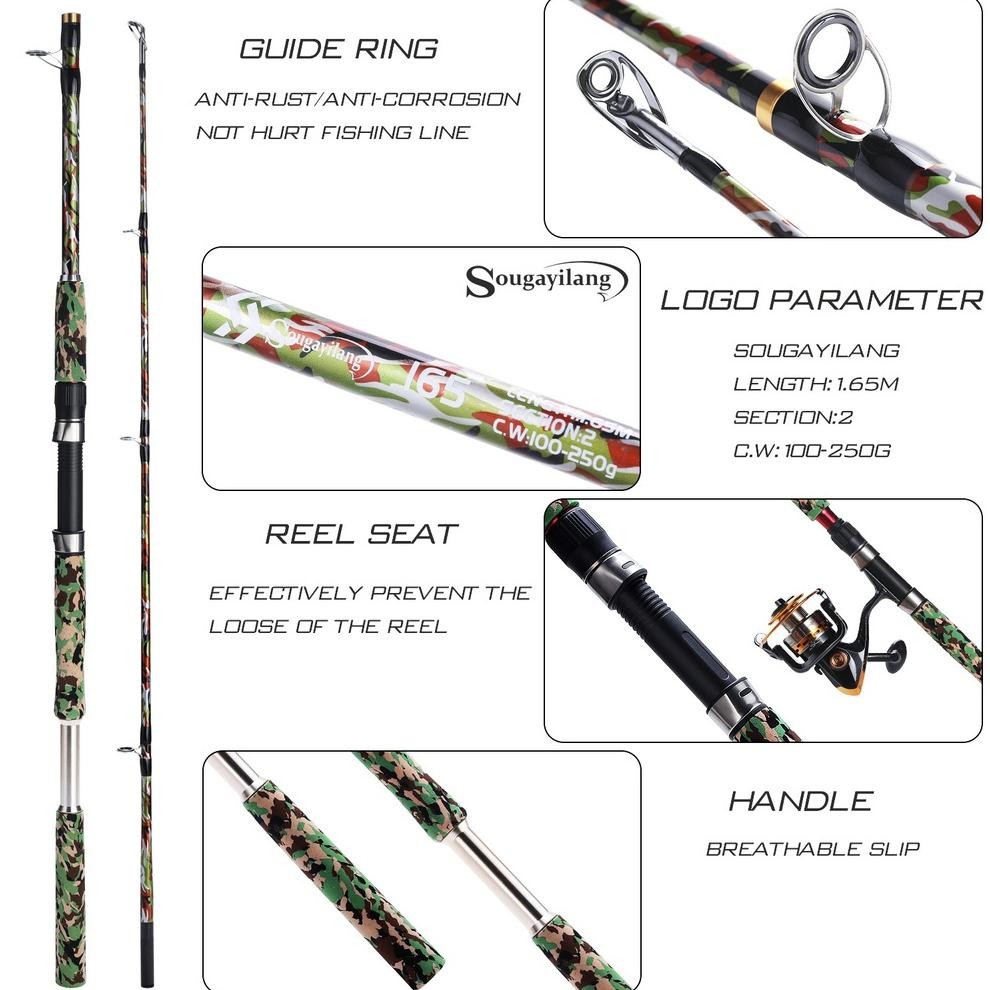 Joran Pancing Set Sougayilang Drum Fishing Reel Right Hand 1.65m Fishing Rod 2 Sections Damar Max Dr