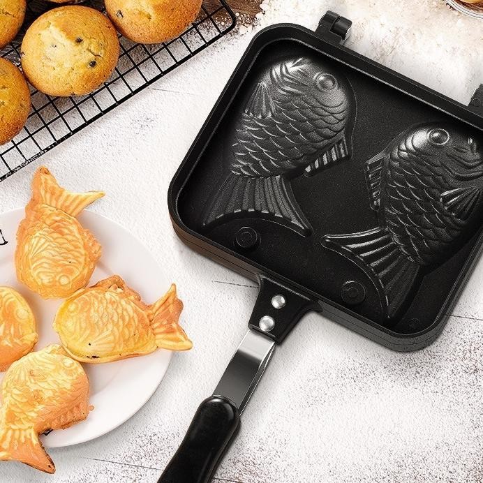 Taiyaki Wafel Maker Pancake Cetakan Kue 2 3 4 Ikan Japan Teflon Anti Lengket Waffle Korean Fish