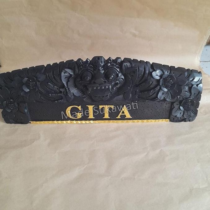 

Termantab] Papan nama meja Nameplate Kayu ukiran barong bali