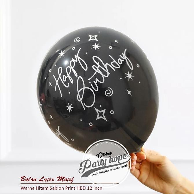 ] Balon latex hbd HITAM / balon latex / balon motif happy birthday HITAM