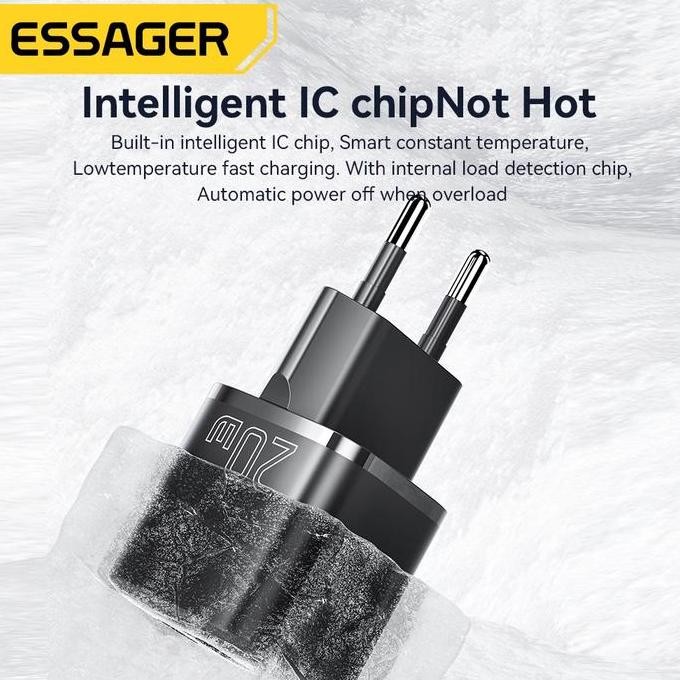 TERBARU ESSAGER ADAPTOR CHARGER MINI GAN DUAL PORT USB A + TYPE C PD FAST CHARGING 20W IPHONE 11-16 