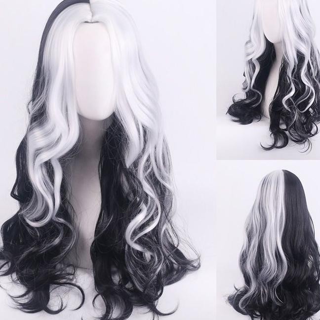 Driftercos Cruella De Vil Kuila Cosplay Wwarna Hitam Dan Putih Wkepala Yin Dan Wwanita Full Kepala W