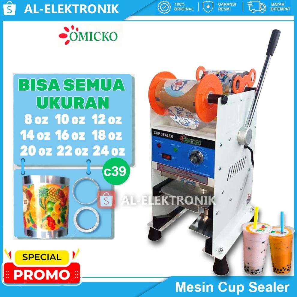 OMICKO C-39 Mesin Cup Sealer semua ukuran AQUA GELAS 10 , 12 , 14 , 16 , 18 , 22 , 24 OZ + Lid Plast